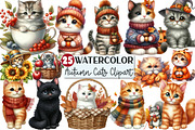 Watercolor Autumn Cat Clipart, an Illustration by Rose Art (Thumbnail 1 of 9)