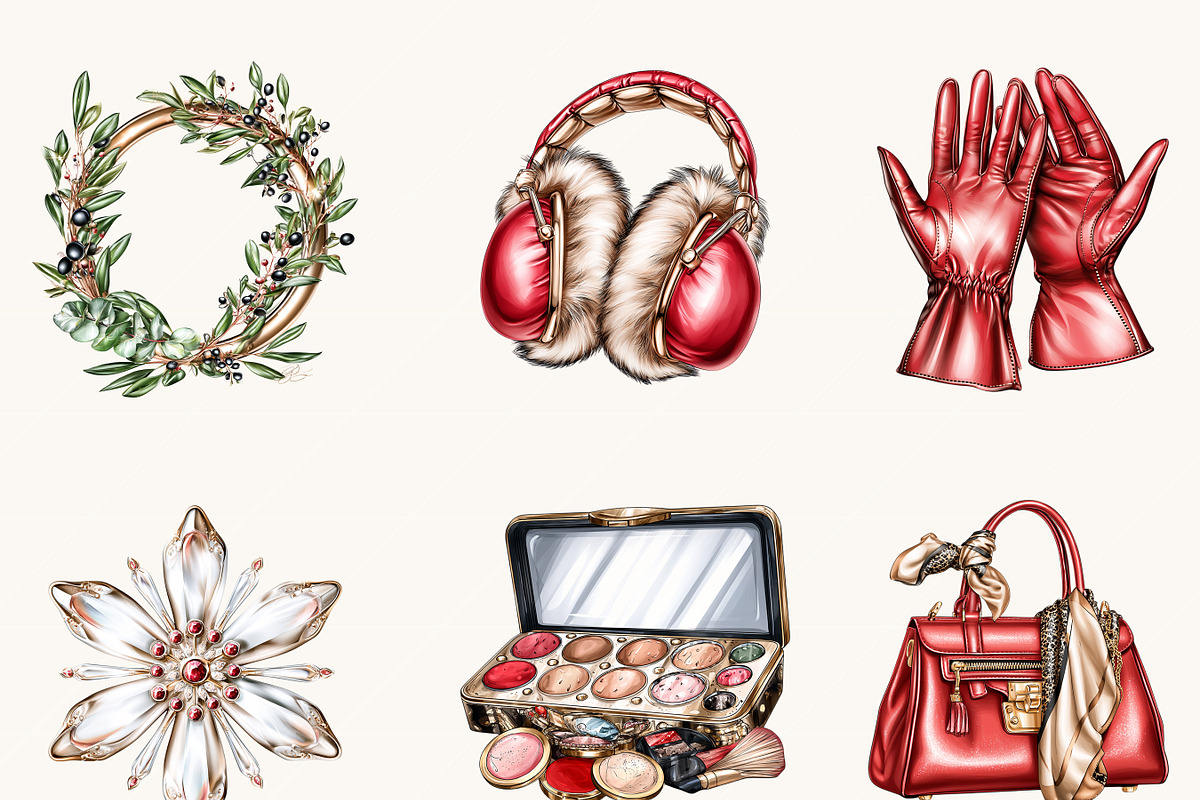 Glam Fashion Christmas Clipart, a Seasonal Illustration by BusyDaydesign (Photo 6 of 9)