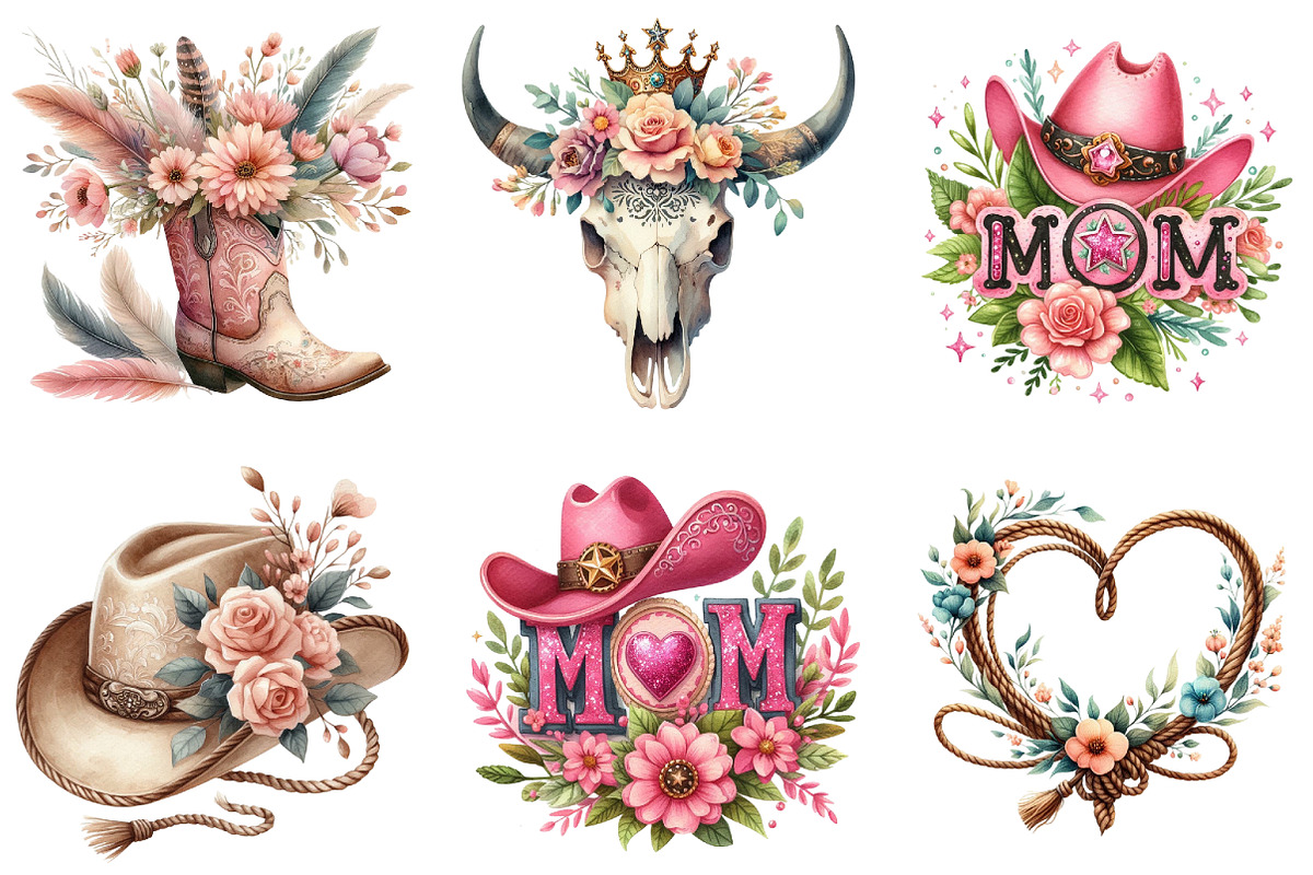 Western Mothers Day Cowgirl Bundle, a Seasonal Illustration by DreamArtGraphic (Photo 4 of 4)