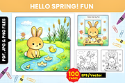 Hello Spring Fun Kids Coloring Pages, an Illustration by Ink Gallery (Thumbnail 1 of 4)