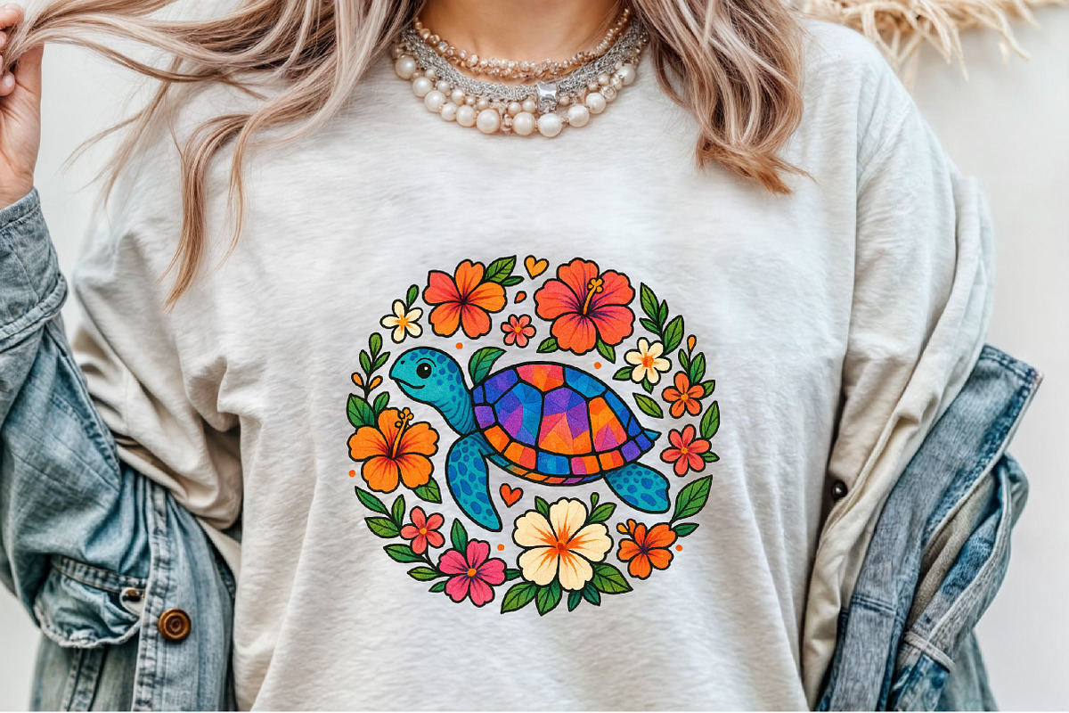 Summer Sea Turtle Floral Boho Flower, an Illustration by Sublimation Artist (Photo 2 of 9)