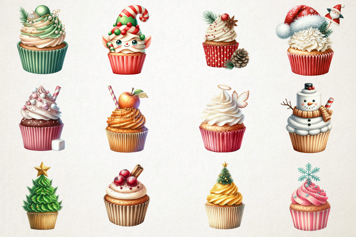 Christmas Cupcakes Vintage Clipart, an Illustration by RobertsArt (Photo 2 of 7)