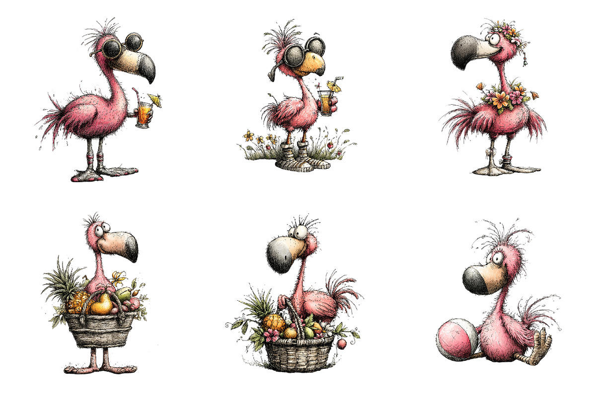 Whimsical Summer Flamingo Clipart, an Illustration by SinaCreation (Photo 3 of 9)