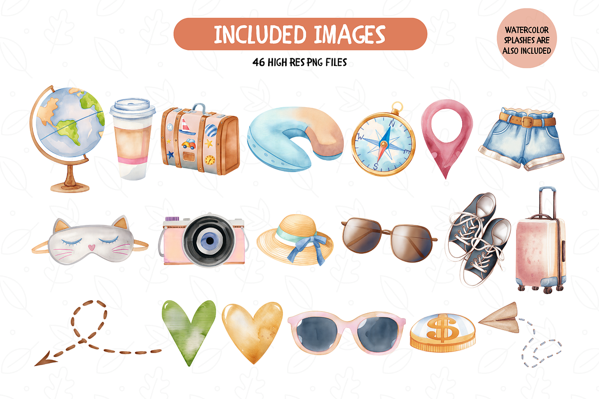 Watercolor Travel Collection Clipart, an Illustration by TatiMockup (Photo 2 of 5)