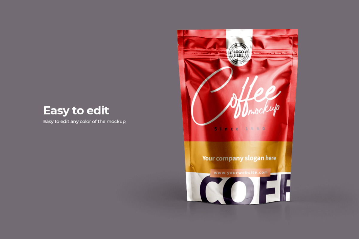 Coffee Stand Up Pouch Zipper, a Cups & Container Mockup by bunebx (Photo 3 of 5)