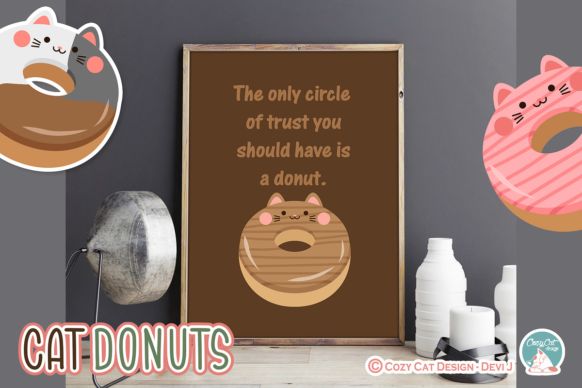 Cat Donuts Digital Clipart, an Object Illustration by Cozy Cat Design (Photo 3 of 3)