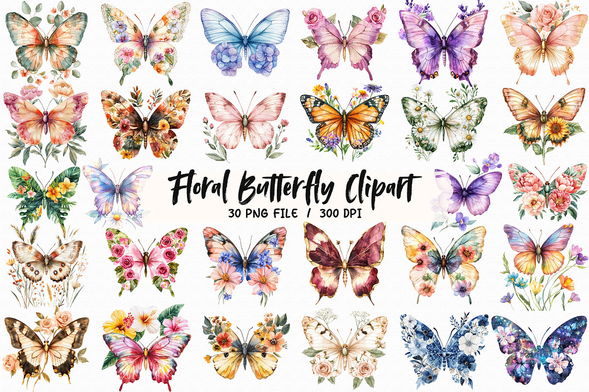 Floral Butterfly Clipart, an Illustration by Libby Wishes (Photo 1 of 7)