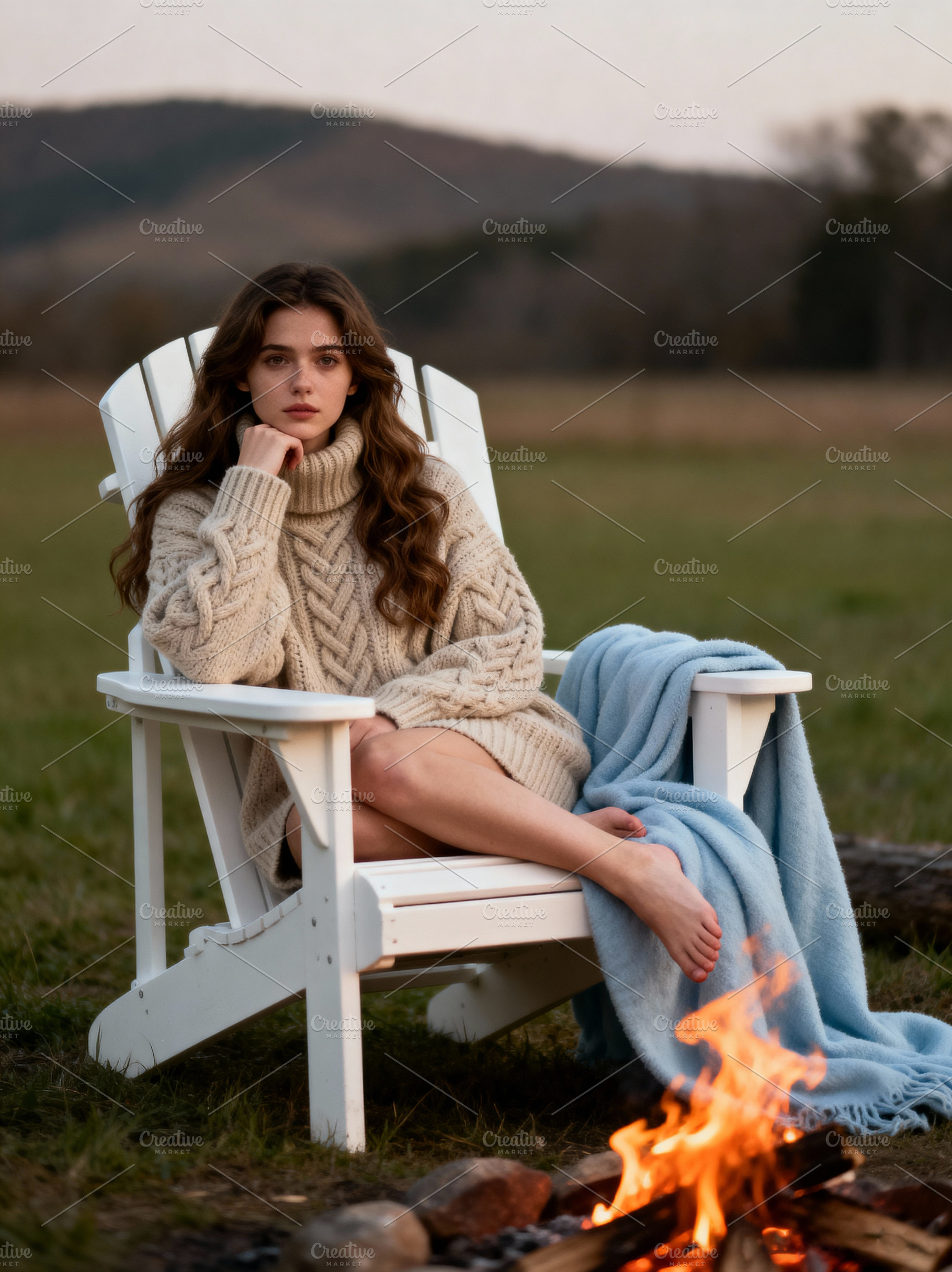 Woman in Cozy Sweater and Campfire, a Person Photo by Virgo Studio