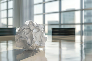 Crumpled white paper ball on business office background, an Abstract Photo by AlyaAnd