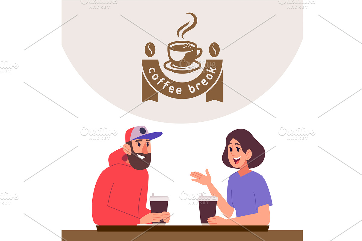 Coffee time. couple small talk with, a Food Illustration by Onyx
