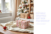 Christmas theme wrapped gift box PSD, a Packaging Mockup by jenartstudio (Thumbnail 2 of 2)