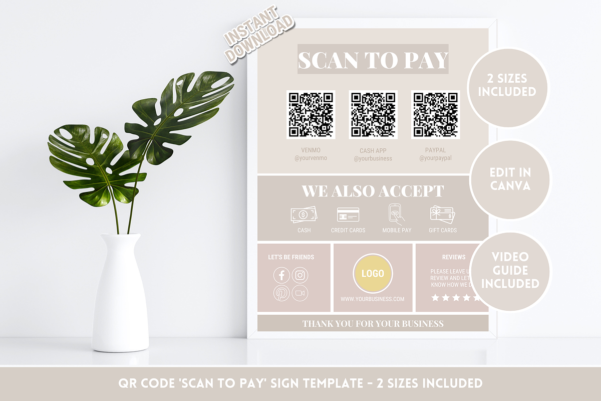 Beige Scan to Pay Sign, a Poster Template by SunshineStudioBoutique (Photo 2 of 10)
