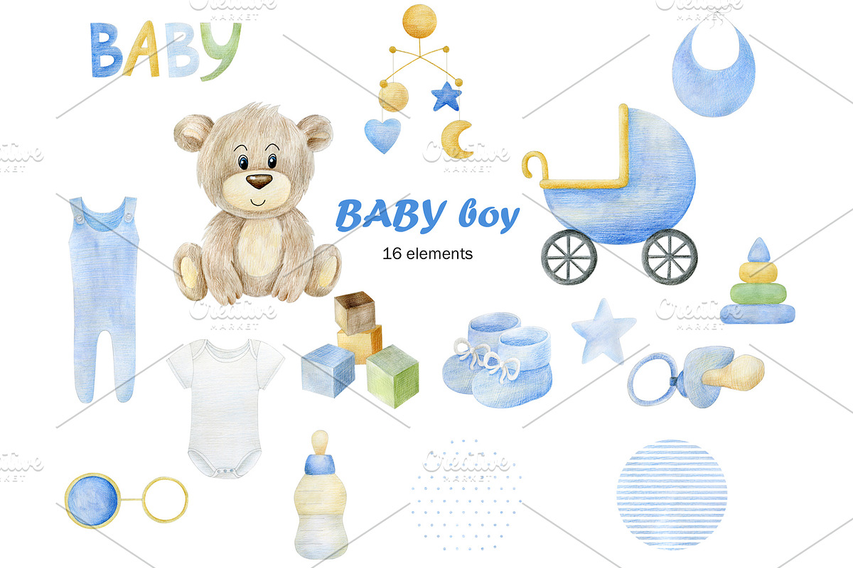 Baby boy and girl clipart., an Object Illustration by TaPilipa (Photo 2 of 15)