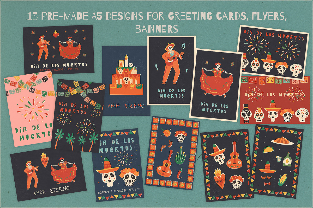 Dia De Los Muertos graphic retro set, a Seasonal Illustration by Paper Cherry (Photo 11 of 16)