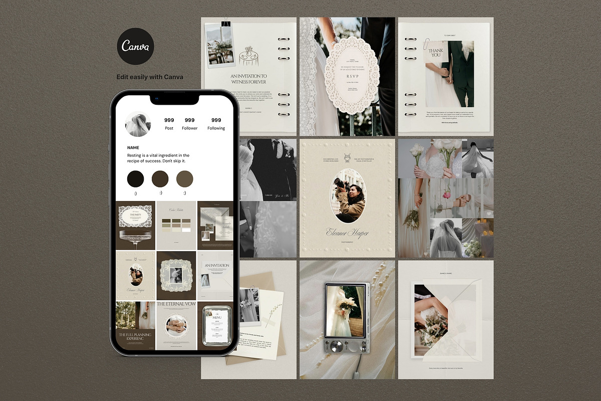 Modern Romance Wedding Canva Pack, a Social Media Template by Pani Temp. (Photo 2 of 13)