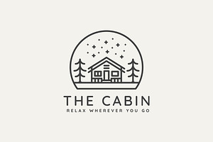 Winter Housing Cabin Line Art Logo