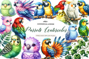 Parrots watercolor clipart,, an Illustration by CreationArt