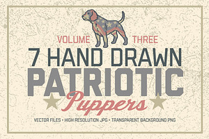 7 Hand Drawn Patriotic Dogs Vol. 3