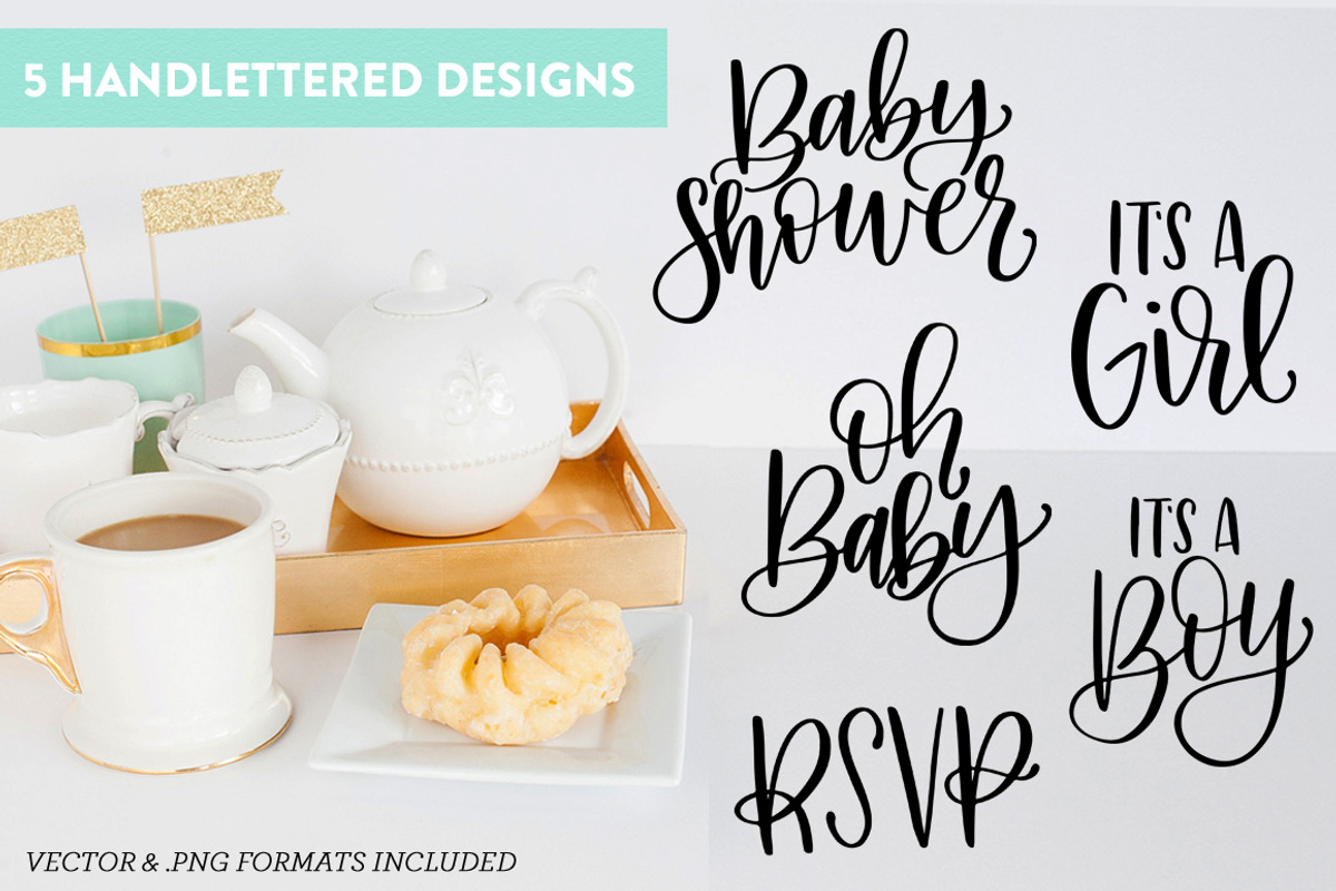 Hand Lettered Baby Shower Phrase Set, an Object Graphic by WinnieJean (Photo 2 of 4)