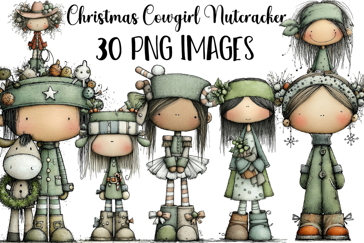 Christmas Cowgirl Nutcracker Clipart, an Illustration by DreamArtGraphic (Photo 1 of 5)