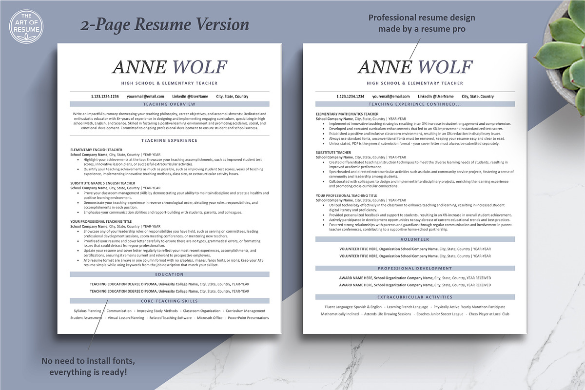 ATS-Friendly Teacher Resume Template, a Resume Template by The Art of Resume (Photo 3 of 8)
