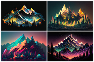 28 Neon Mountain Illustrations In 6K