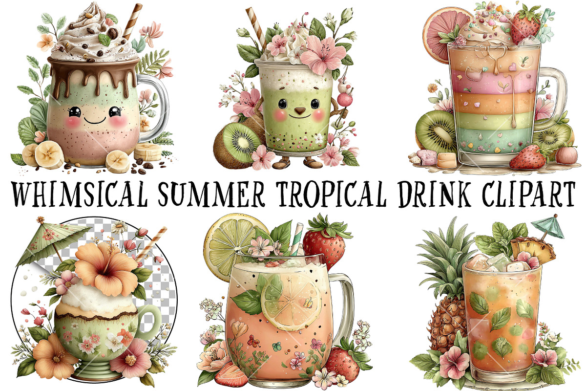 Whimsical Summer Tropical Drink Clip, an Illustration by OK Design (Photo 2 of 6)