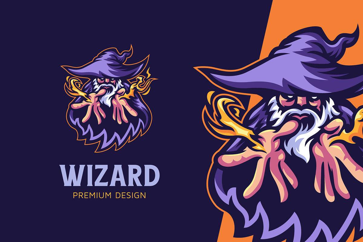 Wizard Fire character Logo e-sport, a Branding & Logo Template by Agung_cs