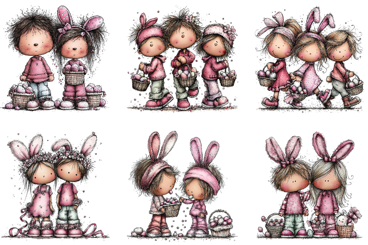 Watercolor Easter Kids Clipart, an Illustration by CraftArtStudio (Photo 5 of 6)