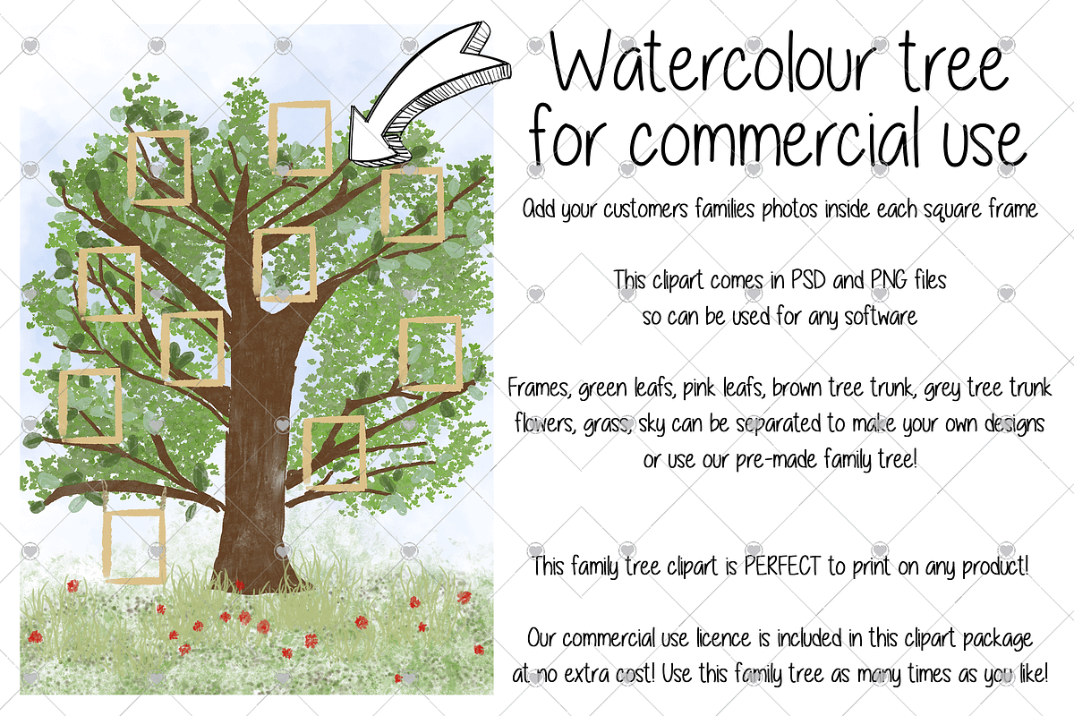 Family Tree clipart, Watercolour,, an Illustration by CommercialCliparts (Photo 1 of 3)
