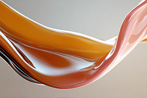 Glossy abstract wave with orange and peach hues on a neutral bac, an Abstract Photo by Ales Munt
