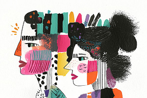 Young man and woman profile close-up, a Person Illustration by Sybillla