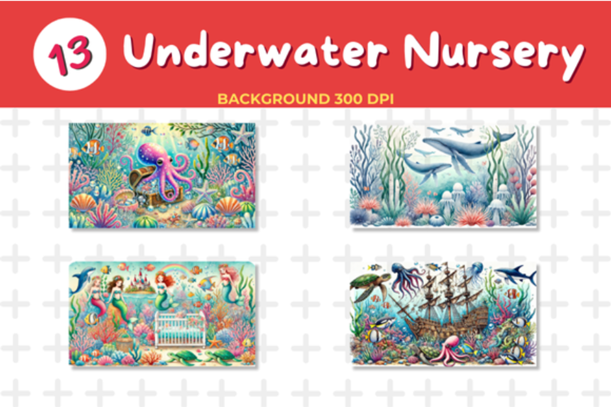 Watercolor Underwater Nursery Backgr, an Animal Illustration by John_Walker (Photo 2 of 5)
