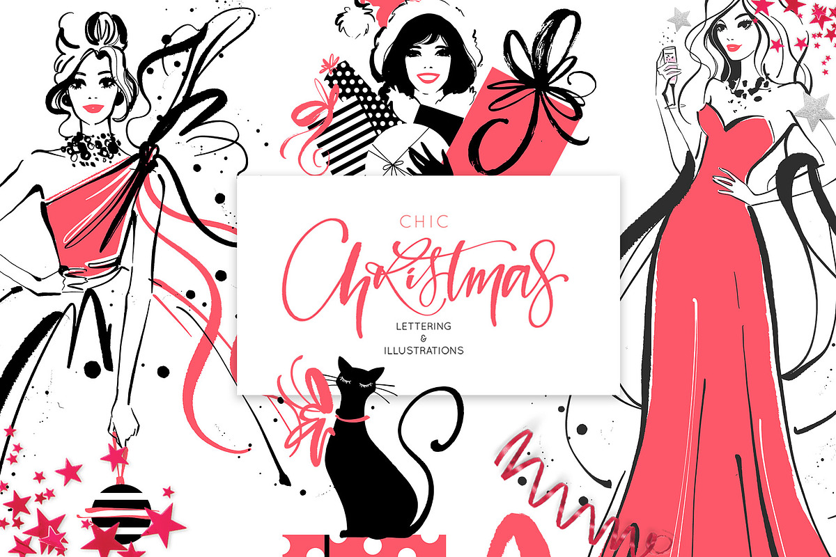 Chic Christmas Lettering & Clipart, a Decorative Illustration by PicByKate (Photo 1 of 9)