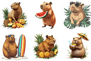 Summer Capybara Clipart Set PNG, an Illustration by Designking (Thumbnail 4 of 5)