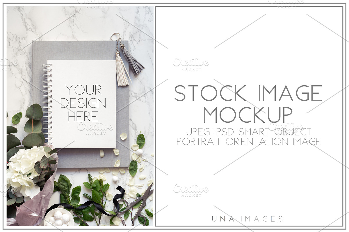 Notepad mockup with flowers., a Print Template by Una Matison (Photo 1 of 3)