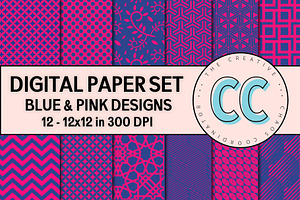 Pink & Blue Digital Patterns/Paper