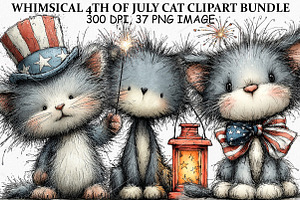 Whimsical 4th of July Cat Clipart, a Seasonal Illustration by Canvas Craft