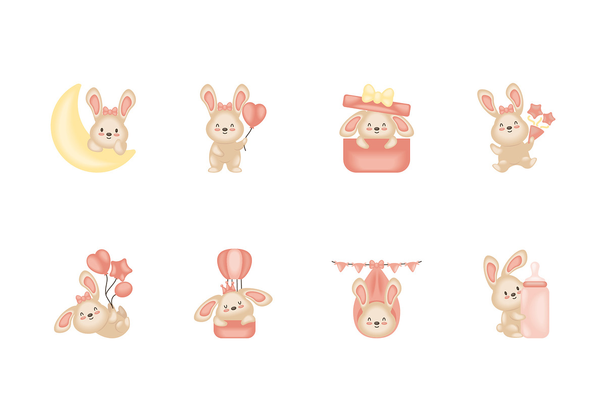 Cute Bunny Baby Illustration Set
