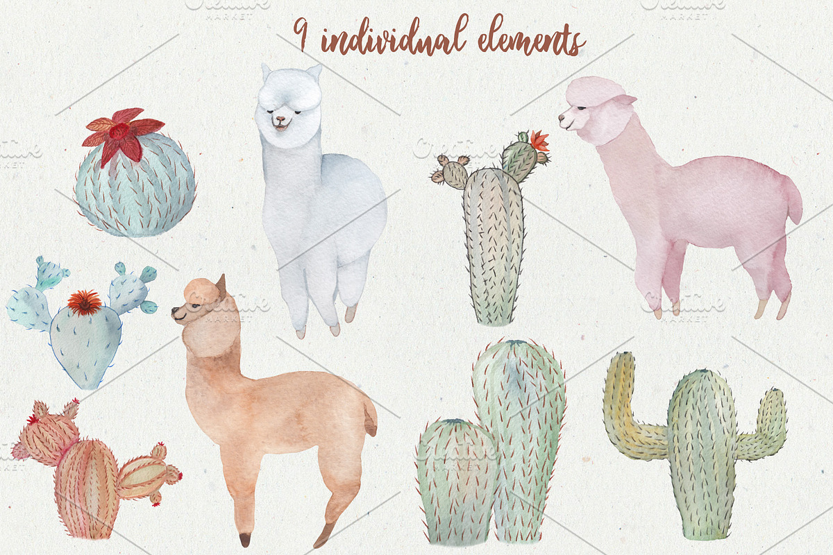 Pastel Llamas Clipart & Patterns PNG, an Animal Illustration by ColorfulNest (Photo 2 of 5)