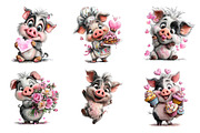 Quirky Valentine Pig Clipart, an Illustration by SinaCreation (Thumbnail 3 of 11)