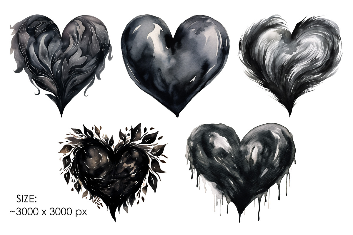 Black hearts PNG valentines clipart, a Decorative Illustration by Whimsy Brush Studio (Photo 4 of 6)