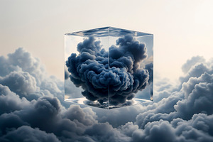 A glass cube contains a dark storm, a Photo by rarrarorro