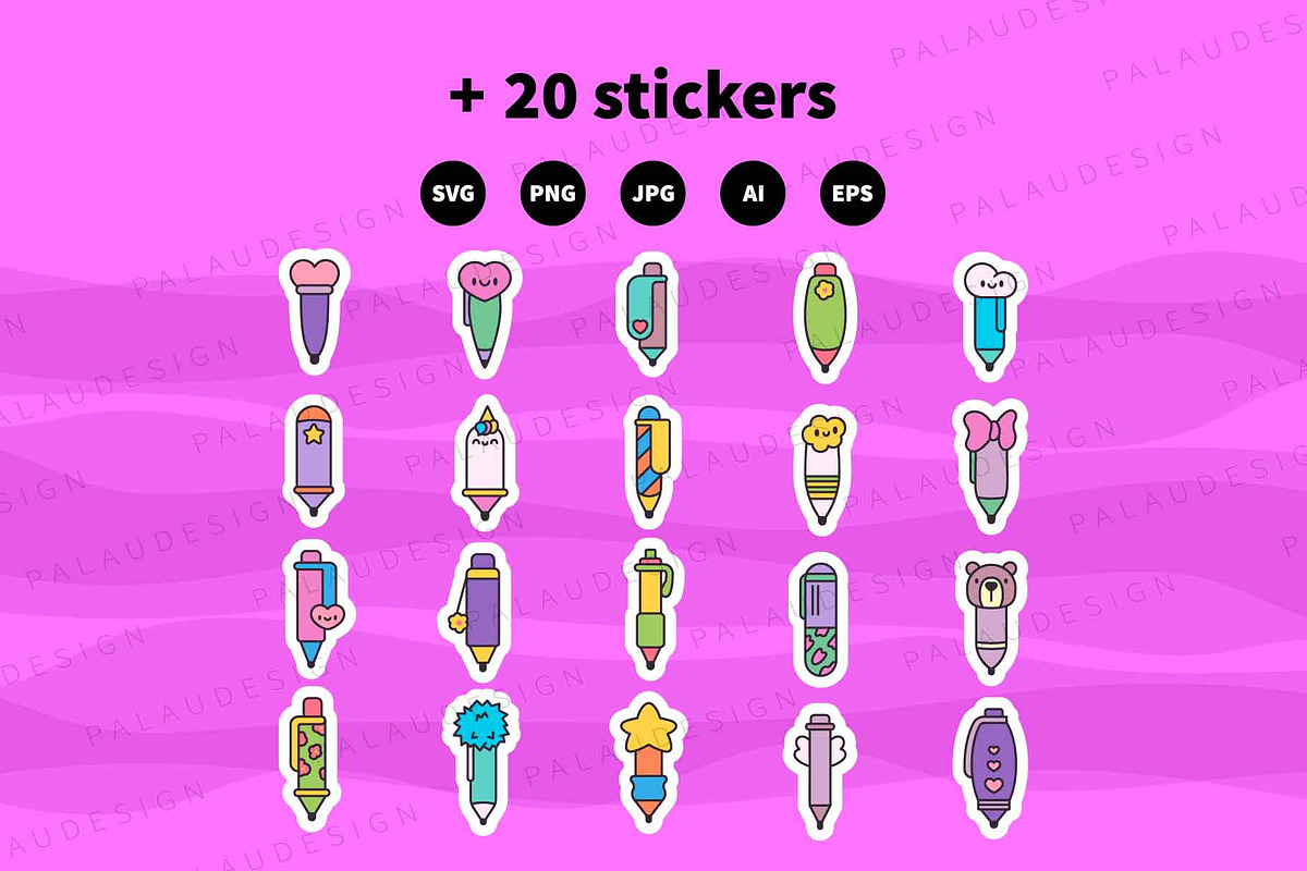 Cute Kawaii School Pens Supplies, an Education Illustration by Palau (Photo 12 of 12)
