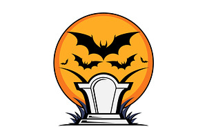 Gothic Headstone With Bats Vector