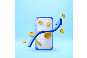 3D Mobile phone with coins and a, a Finance Illustration by Abscent