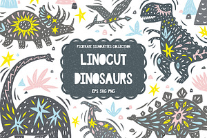 Linocut Dinosaurs Silhouettes