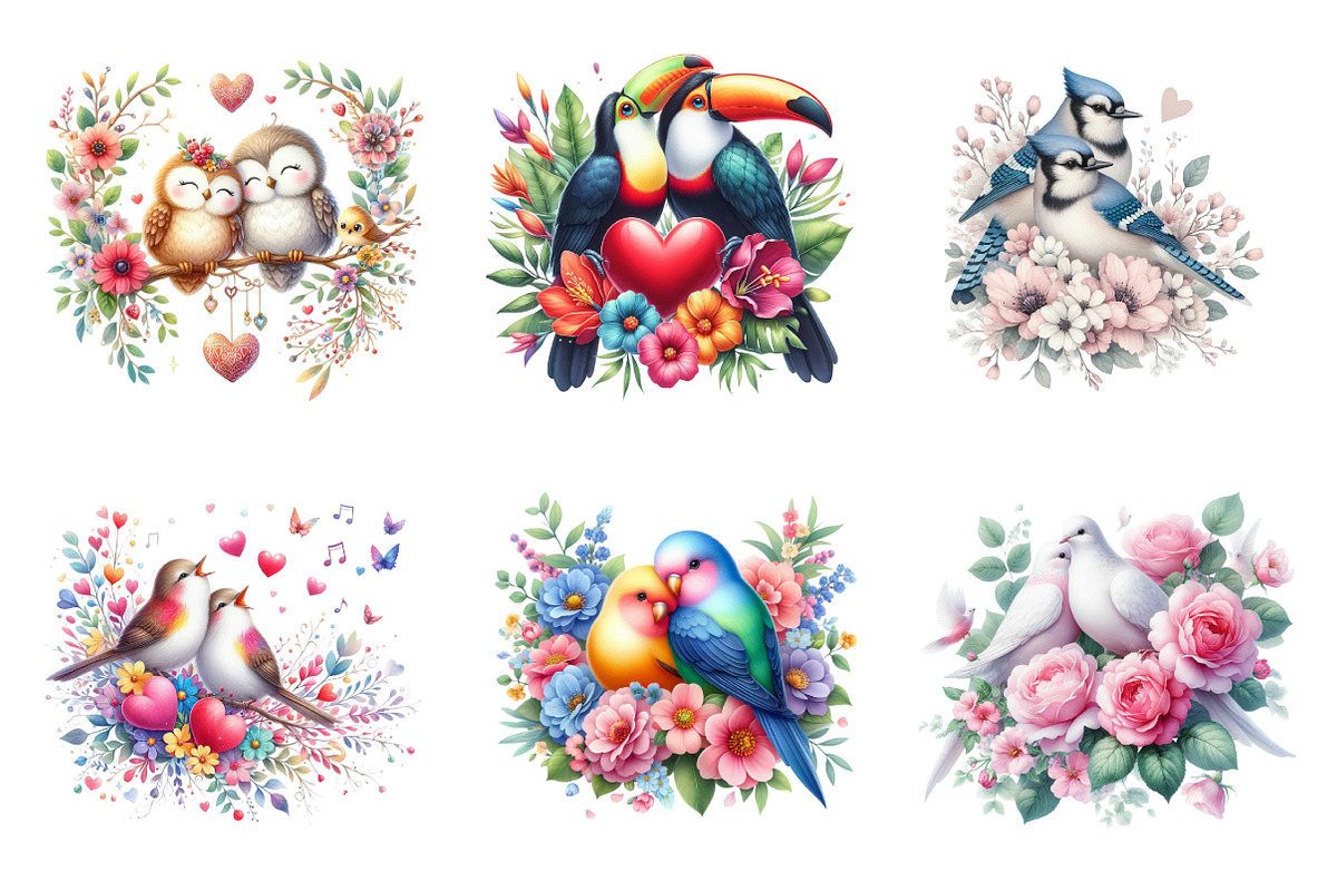 Romantic Bird Couples Clipart, an Illustration by SinaCreation (Photo 3 of 11)
