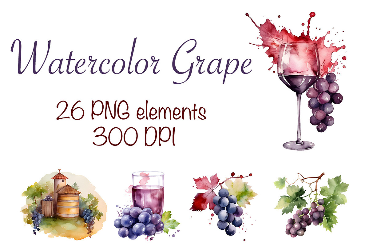 Watercolor Grape Clipart, a Food Illustration by MuzaArtStudio (Photo 1 of 6)