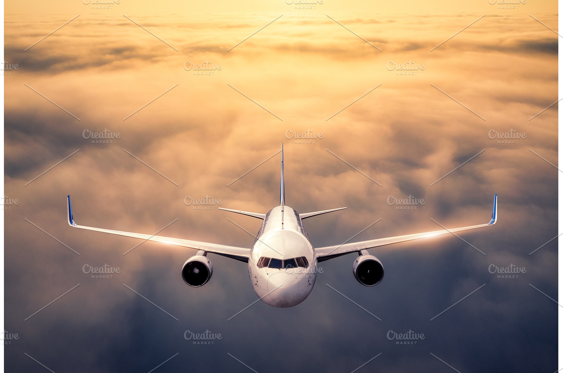 Front view of commercial passenger, a Transportation Photo by den-belitsky